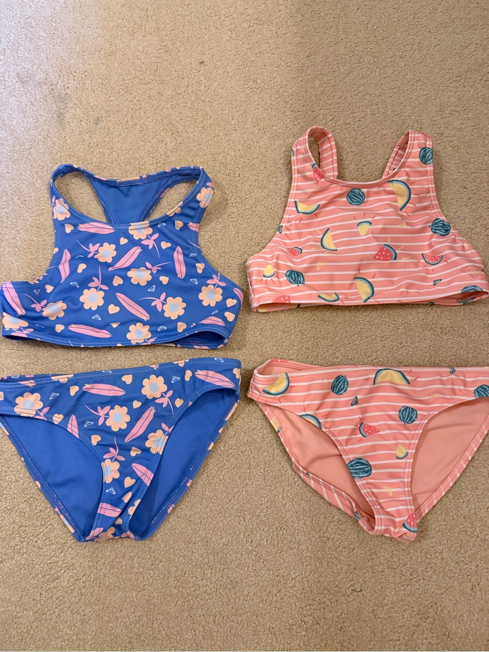 Roxy Kids Two-Piece Swim Bikini Sets - Blue Floral & Coral Fruit